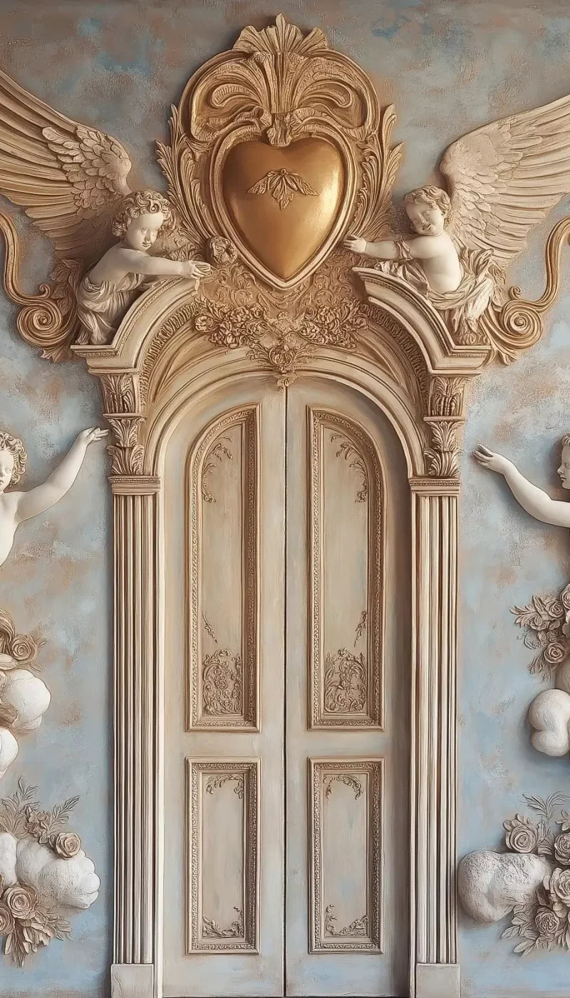 Angels And Cherubs With Door 8’X14’ Ultracloth (96 X 168 Inch) Backdrop