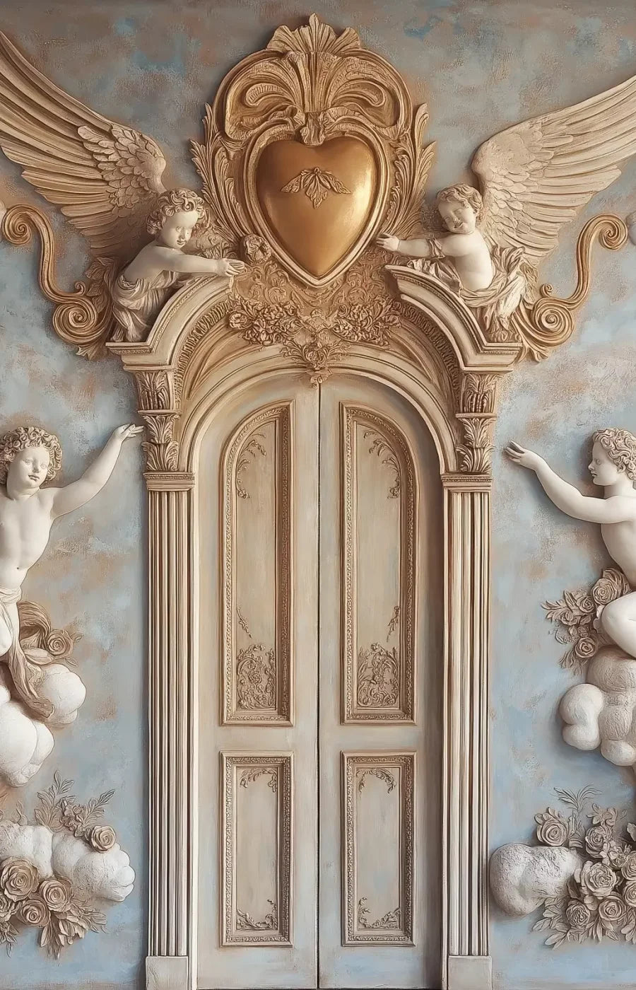 Angels And Cherubs With Door 9’X14’ Ultracloth (108 X 168 Inch) Backdrop
