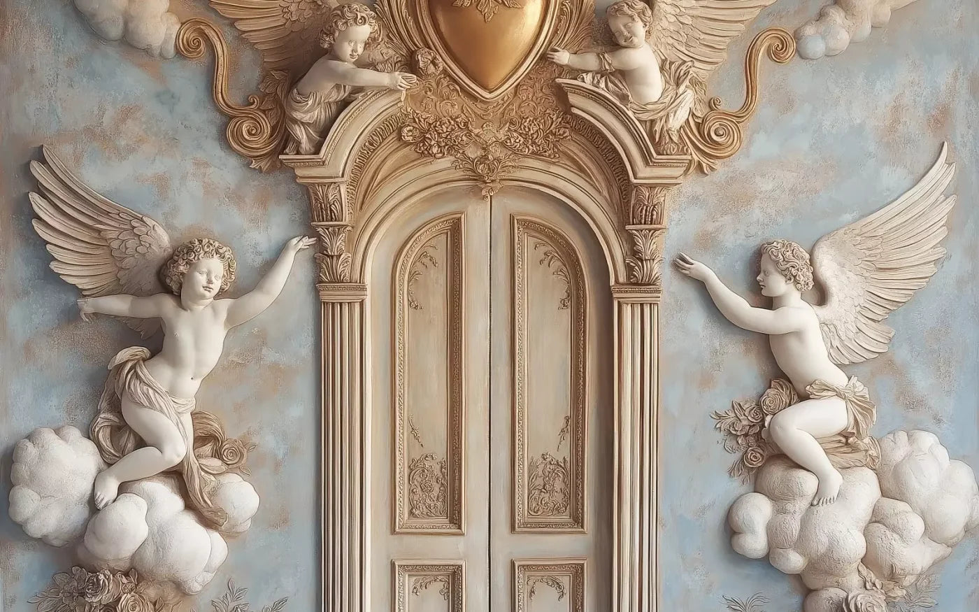 Angels And Cherubs With Door 16’X10’ Ultracloth (192 X 120 Inch) Backdrop