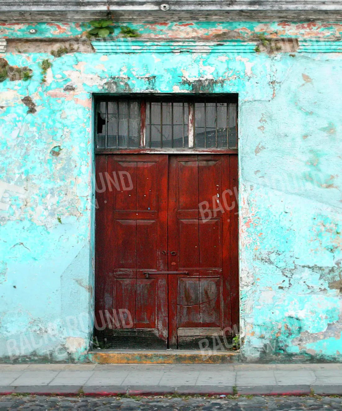 Red Door on Turquoise Wall Urban Backdrop for Photography