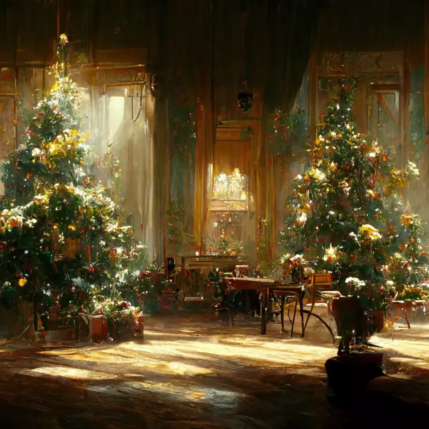 Antique Christmas Livingroom 10’X10’ Ultracloth (120 X Inch) Backdrop