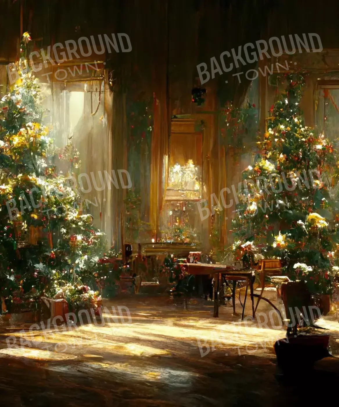 Antique Christmas Livingroom 10’X12’ Ultracloth (120 X 144 Inch) Backdrop
