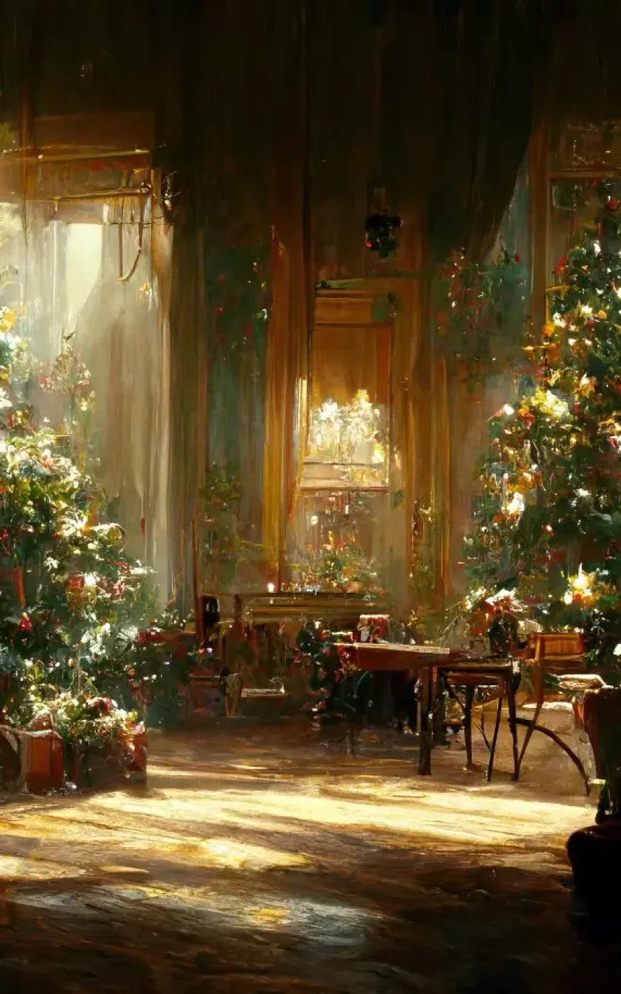 Antique Christmas Livingroom 10’X16’ Ultracloth (120 X 192 Inch) Backdrop