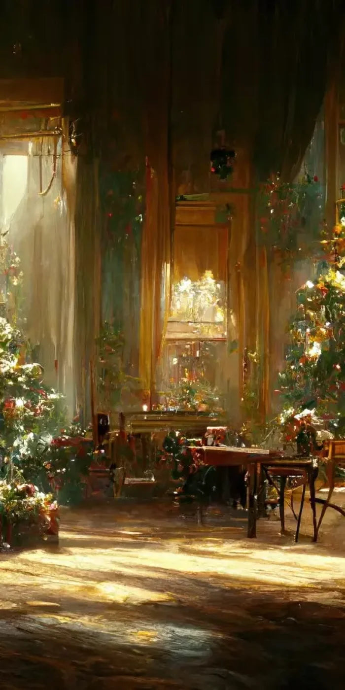 Antique Christmas Livingroom 10’X20’ Ultracloth (120 X 240 Inch) Backdrop