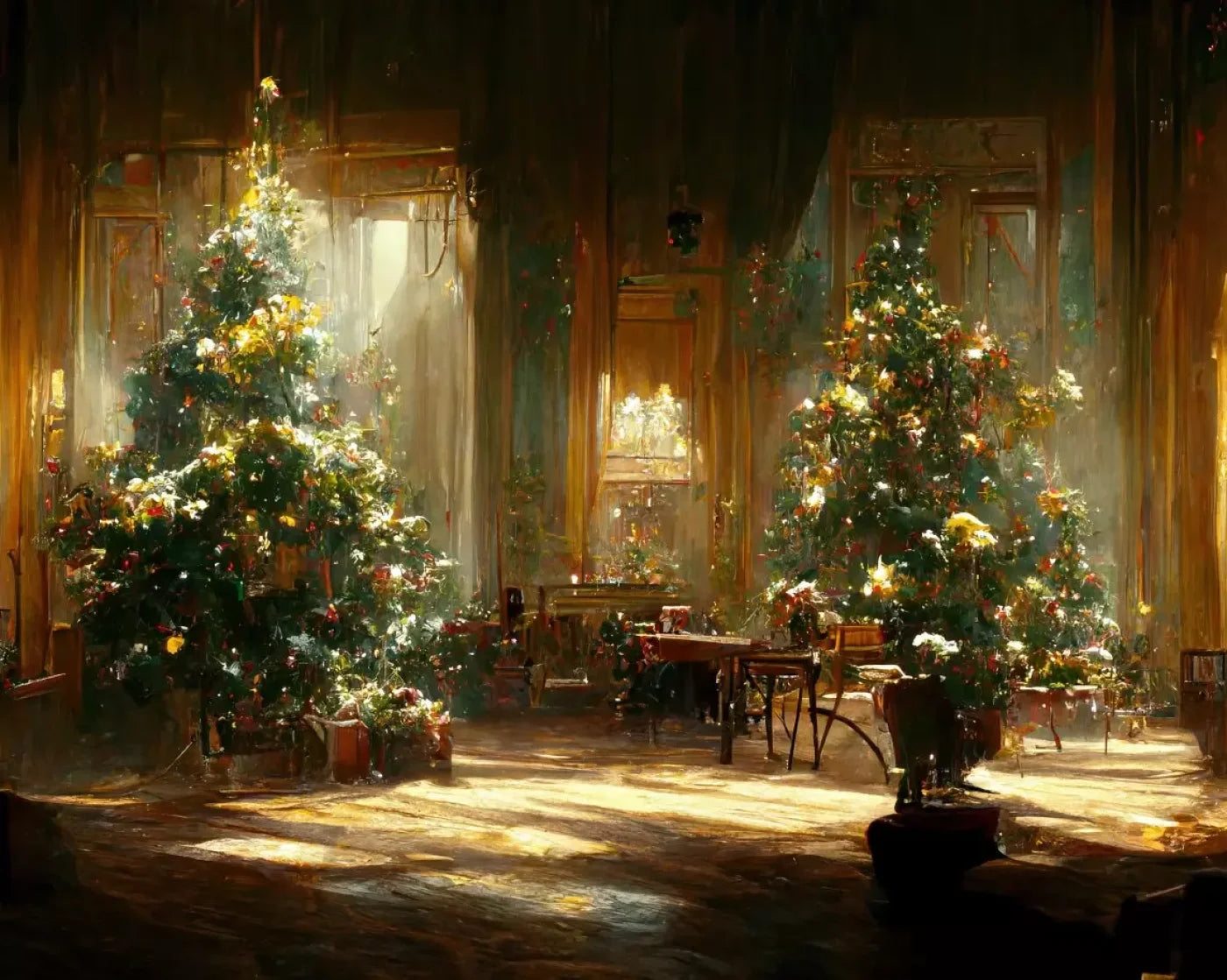 Antique Christmas Livingroom 10’X8’ Fleece (120 X 96 Inch) Backdrop