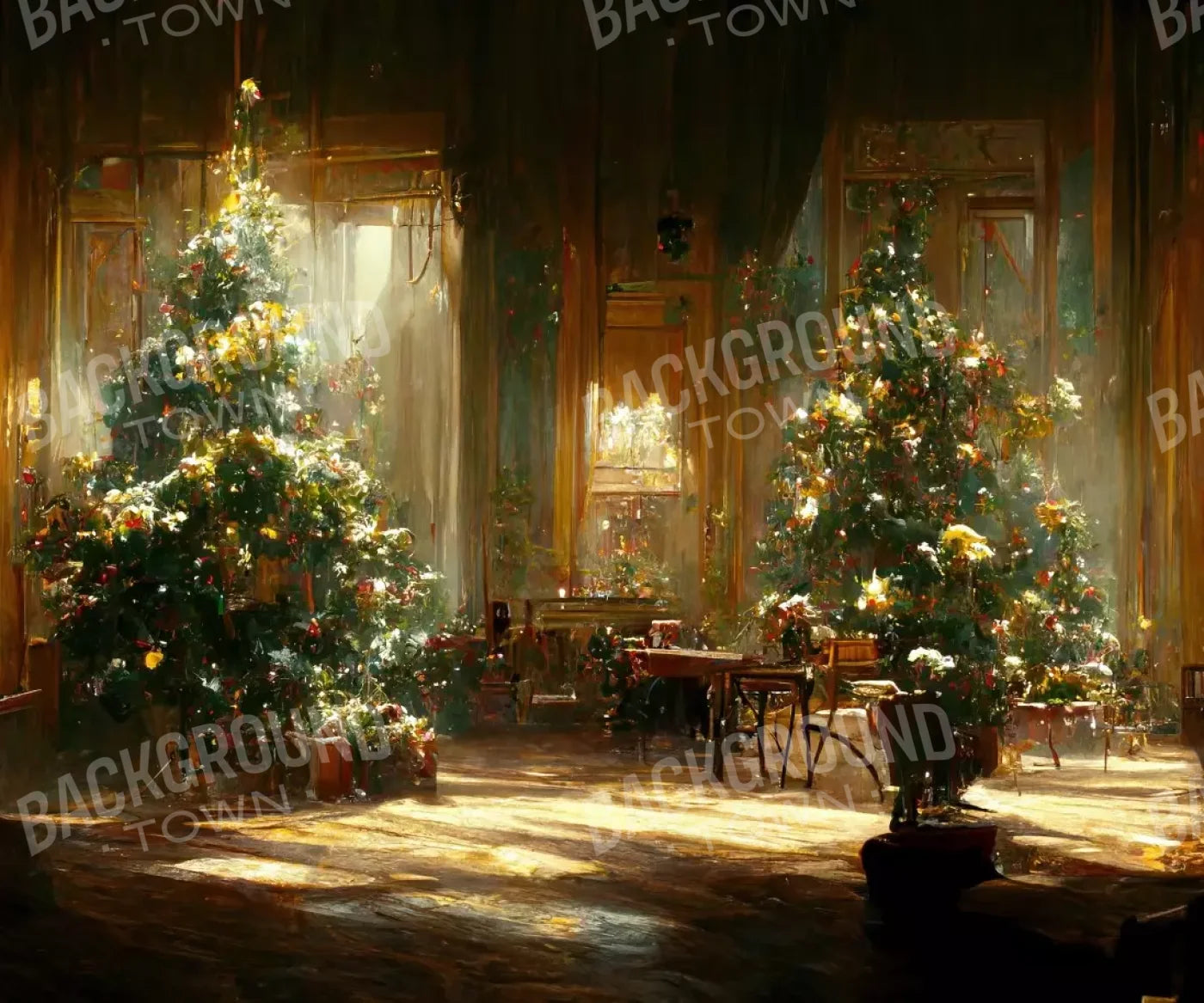 Antique Christmas Livingroom 12’X10’ Ultracloth (144 X 120 Inch) Backdrop