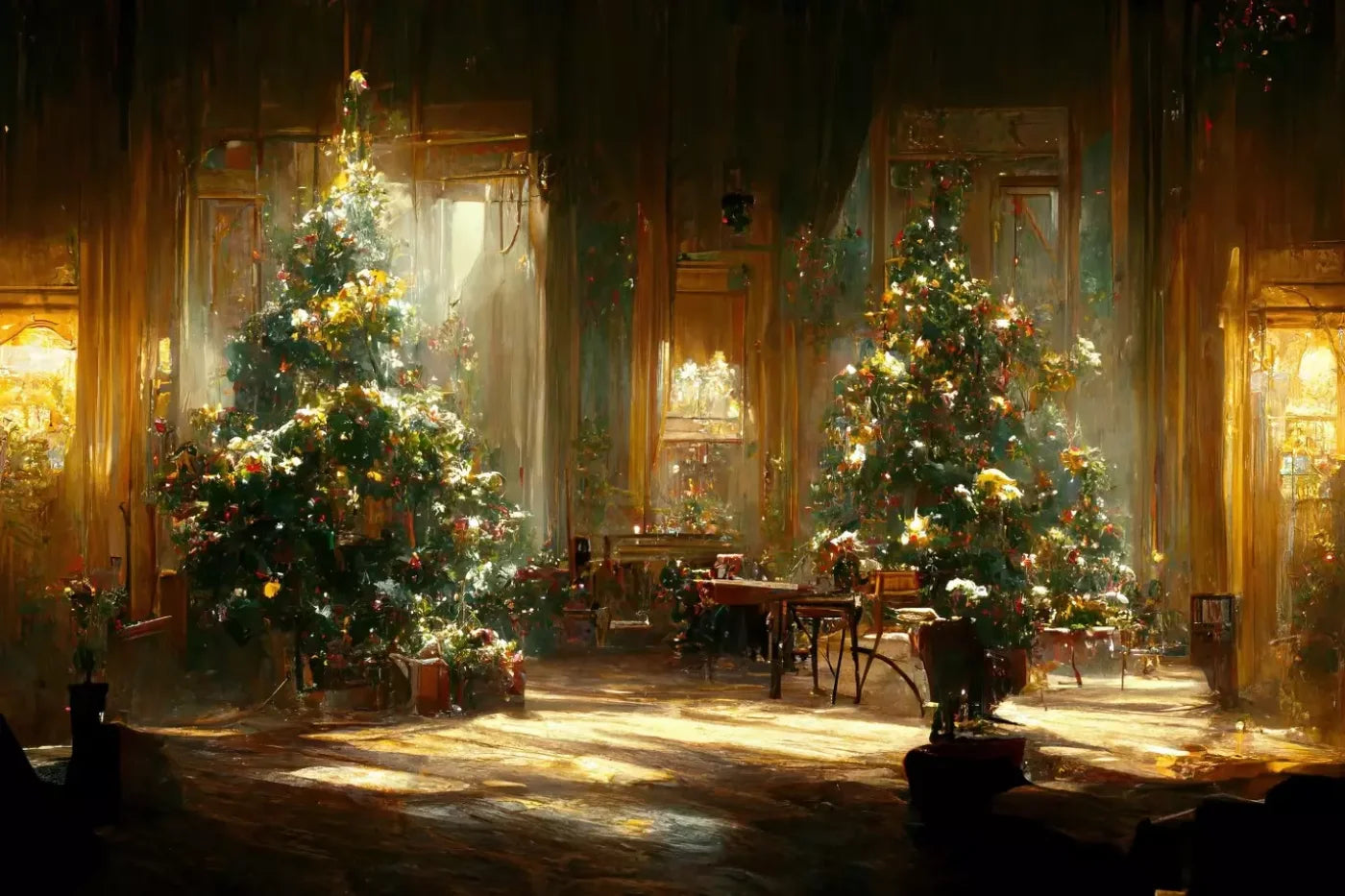 Antique Christmas Livingroom 12’X8’ Ultracloth (144 X 96 Inch) Backdrop