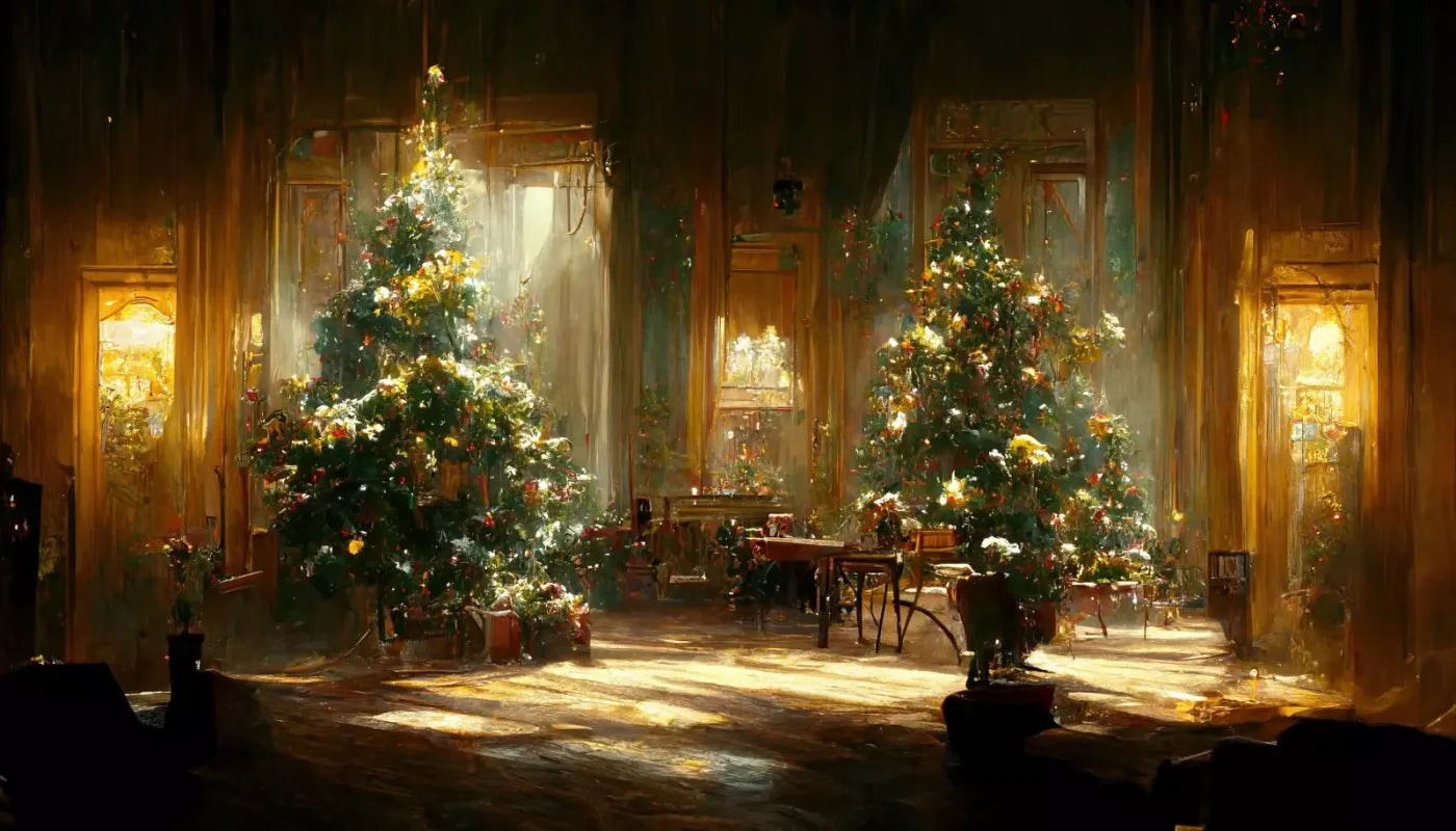 Antique Christmas Livingroom 14’X8’ Ultracloth (168 X 96 Inch) Backdrop