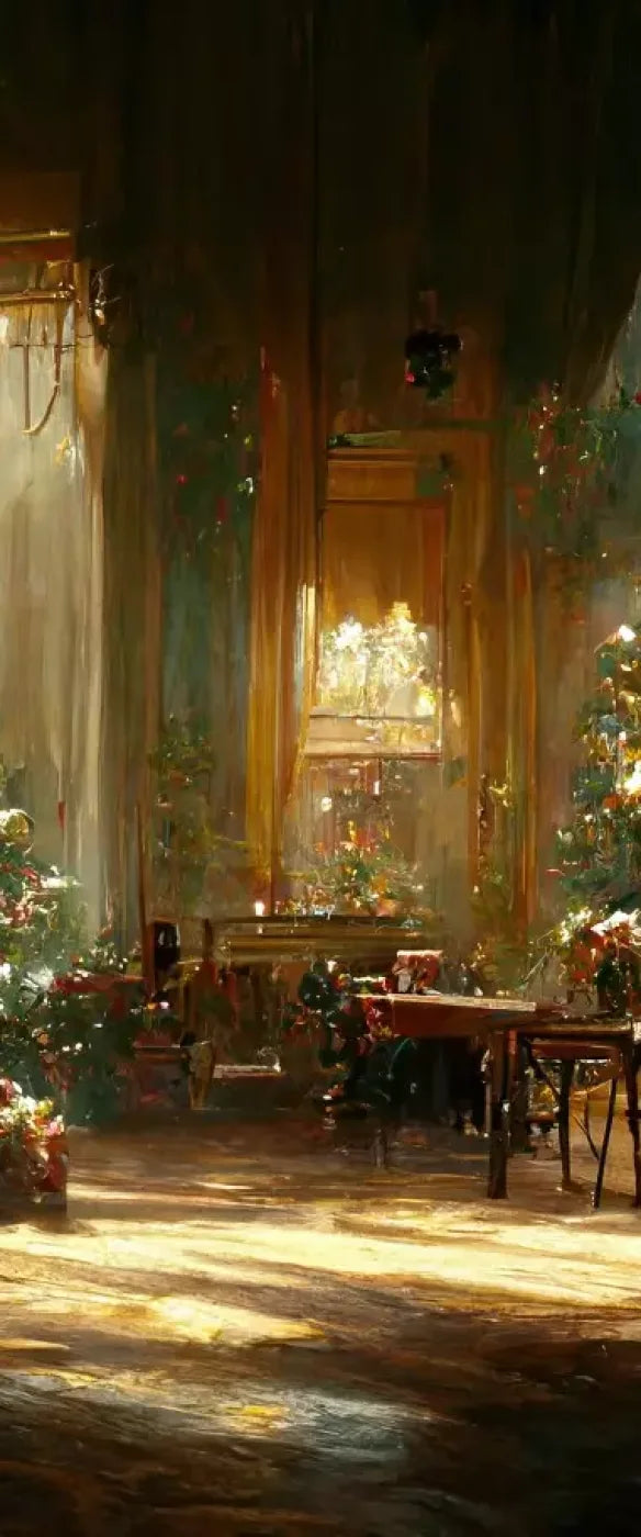 Antique Christmas Livingroom 5’X12’ Ultracloth For Westcott X-Drop (60 X 144 Inch) Backdrop