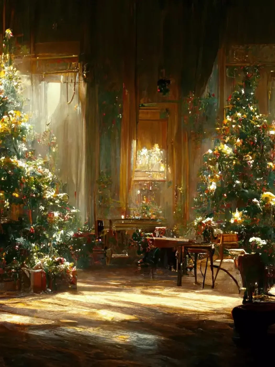 Antique Christmas Livingroom 5’X6’8 Fleece (60 X 80 Inch) Backdrop