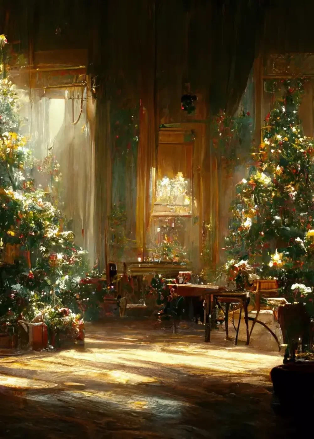 Antique Christmas Livingroom 5’X7’ Ultracloth (60 X 84 Inch) Backdrop