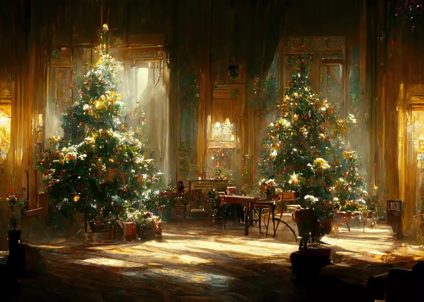Antique Christmas Livingroom 7’X5’ Ultracloth (84 X 60 Inch) Backdrop