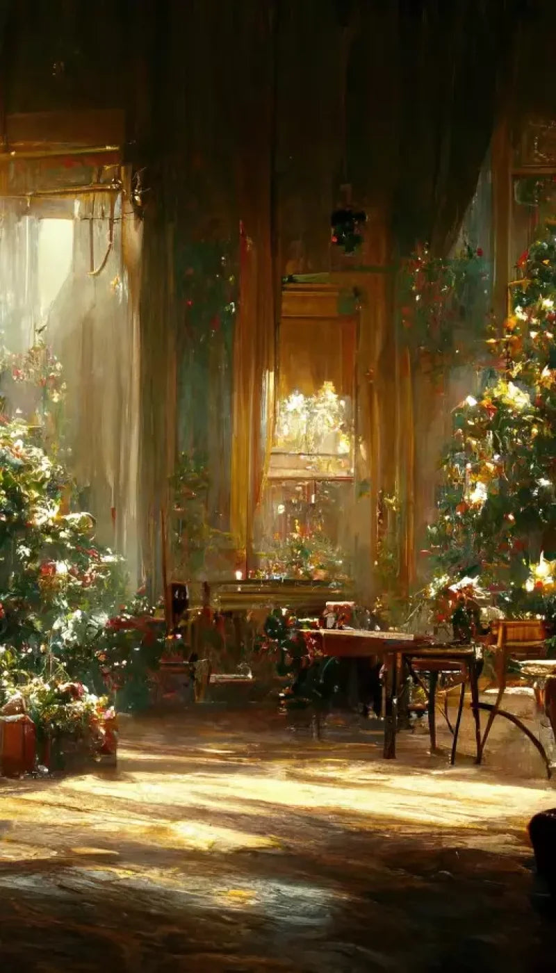 Antique Christmas Livingroom 8’X14’ Ultracloth (96 X 168 Inch) Backdrop