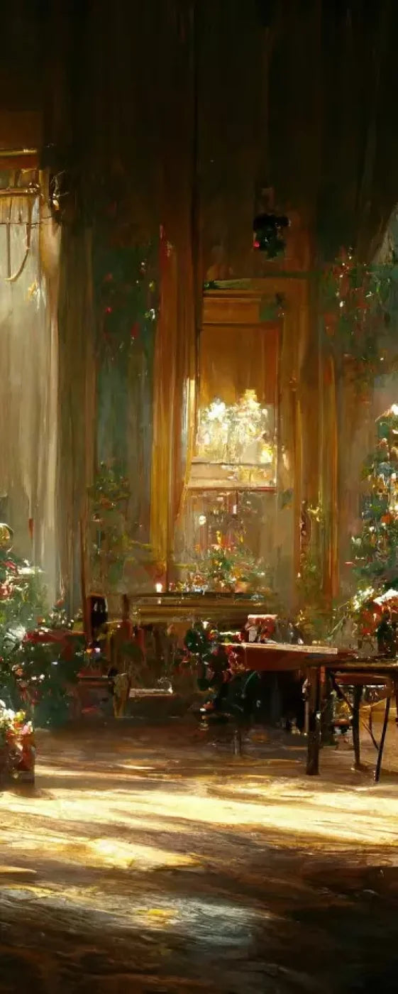 Antique Christmas Livingroom 8’X20’ Ultracloth (96 X 240 Inch) Backdrop