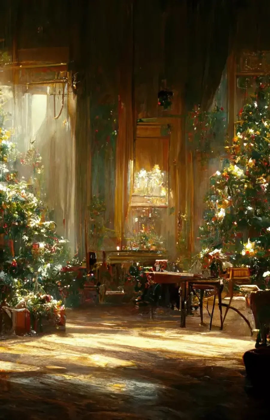 Antique Christmas Livingroom 9’X14’ Ultracloth (108 X 168 Inch) Backdrop