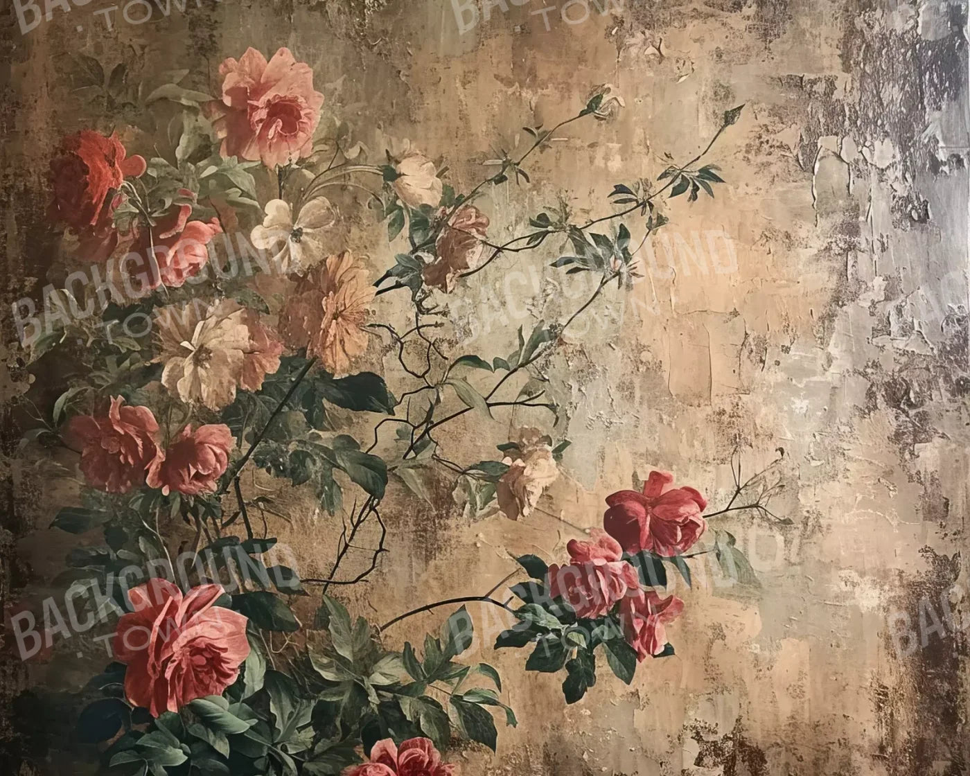 Antique Painted Wall Flowers 10’X8’ Fleece (120 X 96 Inch) Backdrop