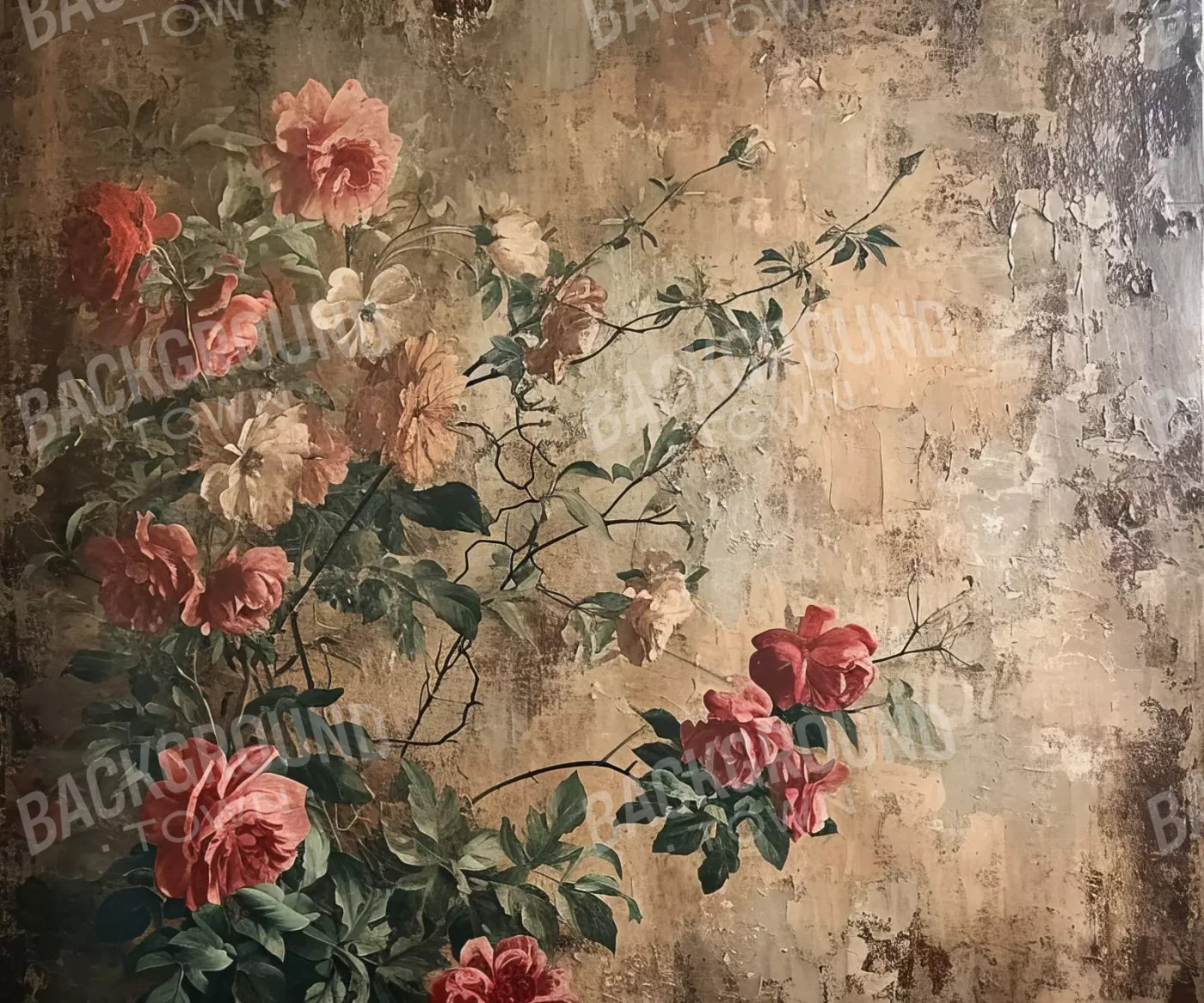 Antique Painted Wall Flowers 12’X10’ Ultracloth (144 X 120 Inch) Backdrop