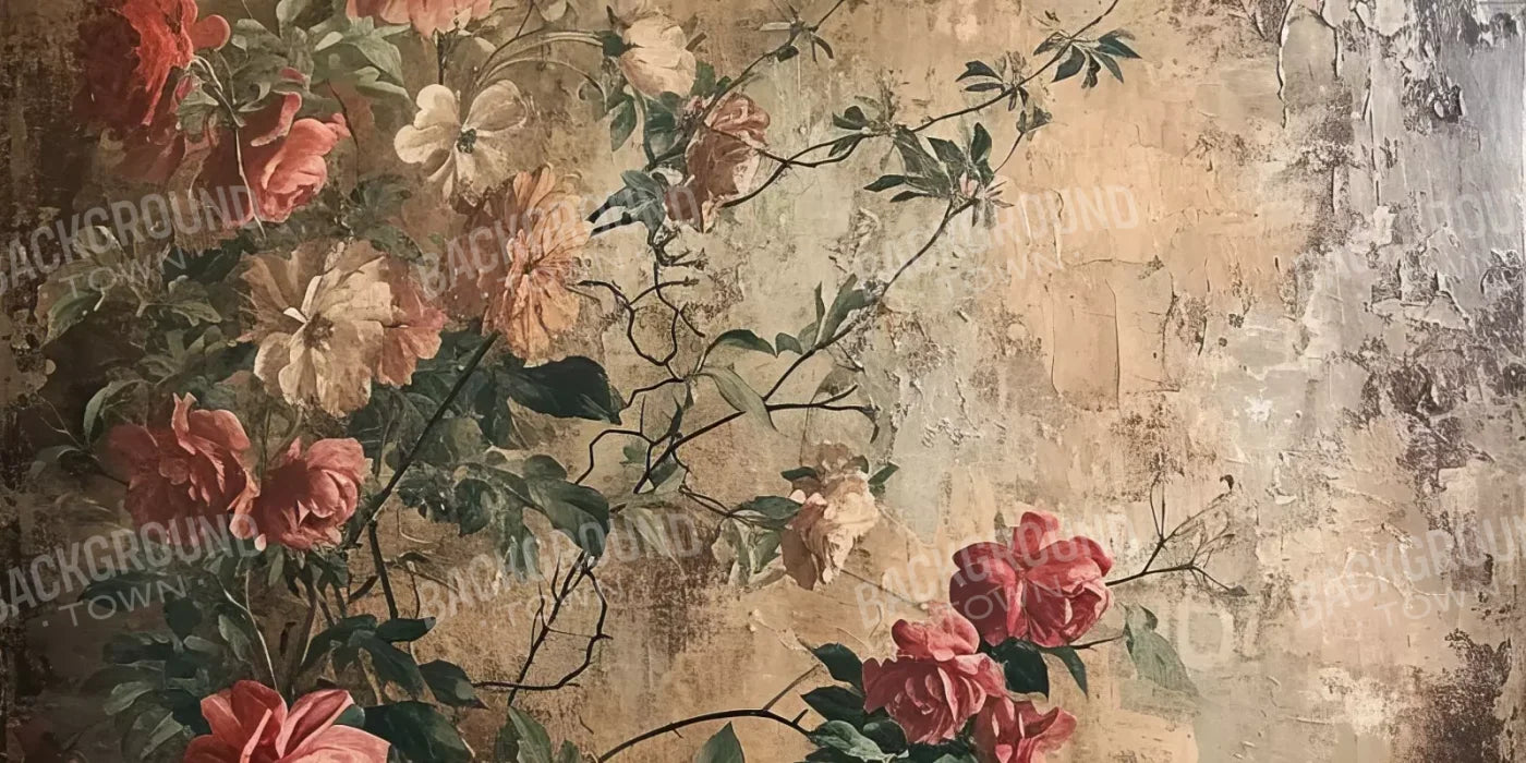 Antique Painted Wall Flowers 16’X8’ Ultracloth (192 X 96 Inch) Backdrop