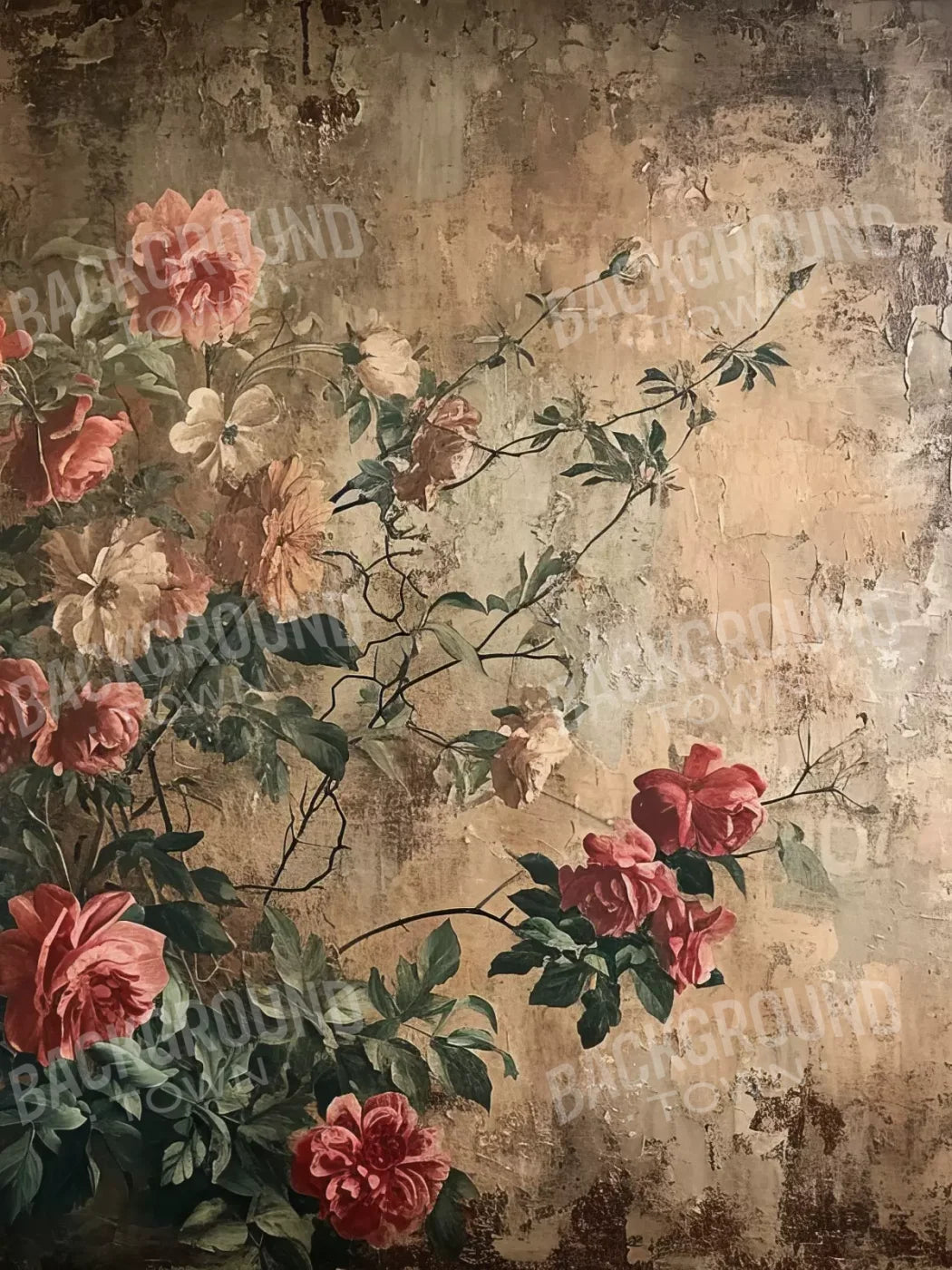 Antique Painted Wall Flowers 5’X6’8 Fleece (60 X 80 Inch) Backdrop