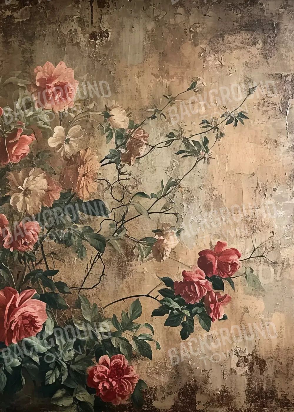 Antique Painted Wall Flowers 5’X7’ Ultracloth (60 X 84 Inch) Backdrop