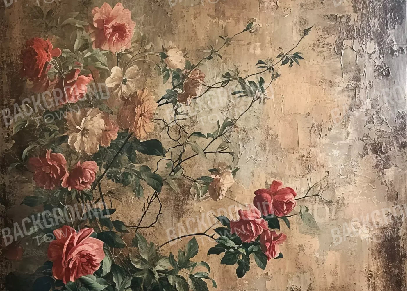 Antique Painted Wall Flowers 7’X5’ Ultracloth (84 X 60 Inch) Backdrop