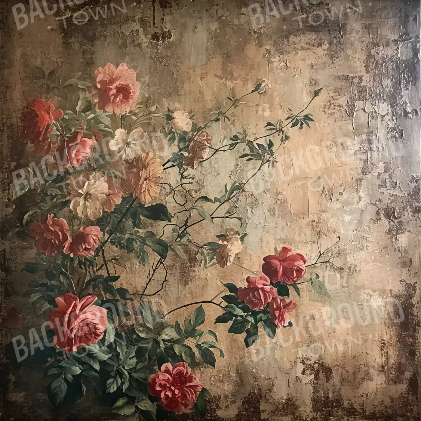 Antique Painted Wall Flowers 8’X8’ Fleece (96 X Inch) Backdrop