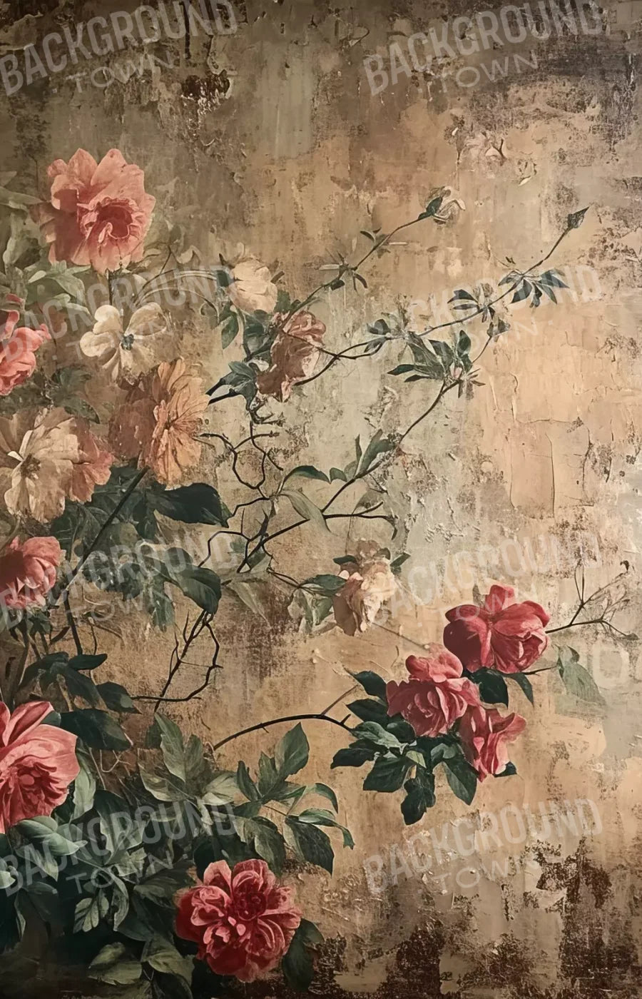 Antique Painted Wall Flowers 9’X14’ Ultracloth (108 X 168 Inch) Backdrop