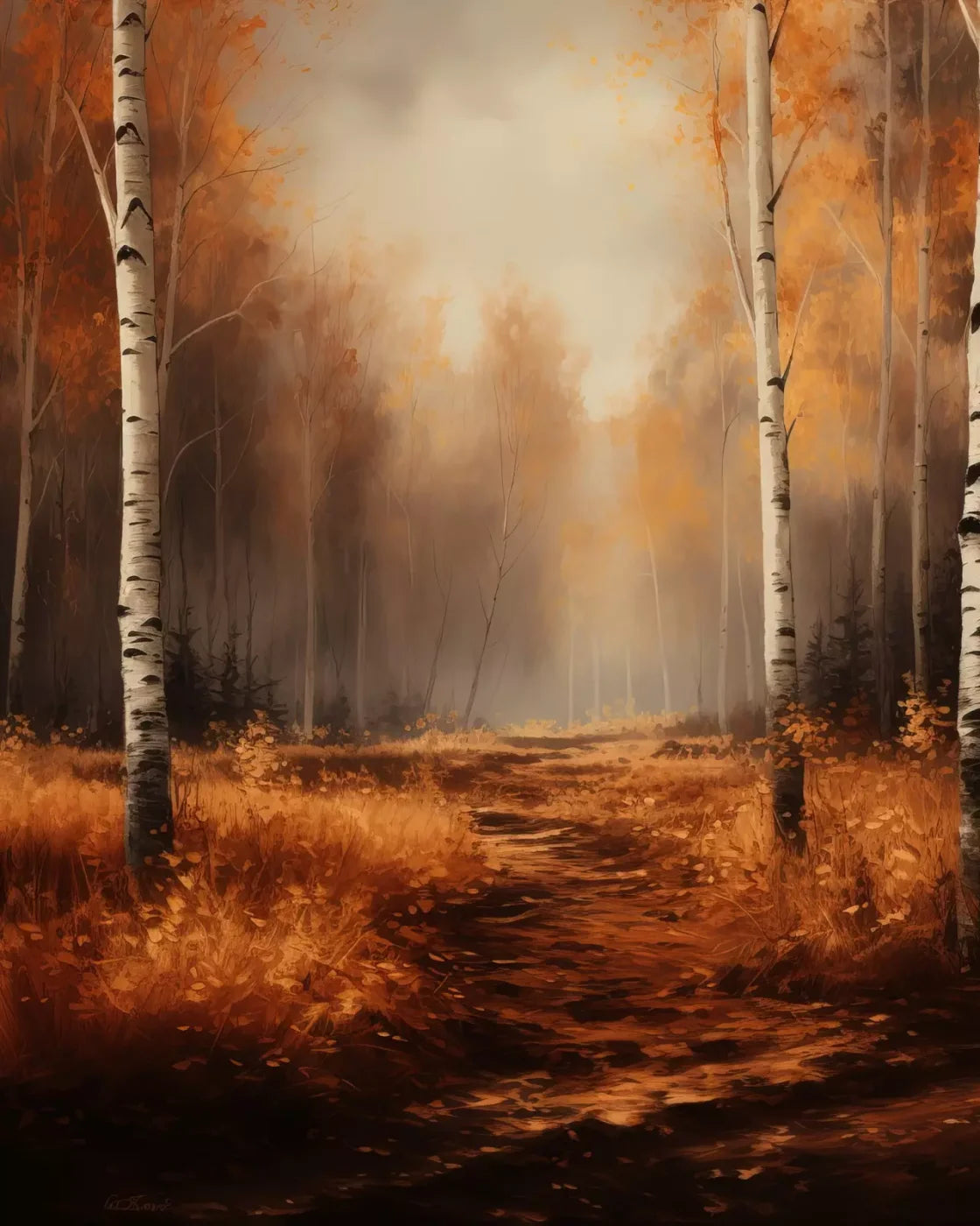 Autumn Birches 8’X10’ Fleece (96 X 120 Inch) Backdrop