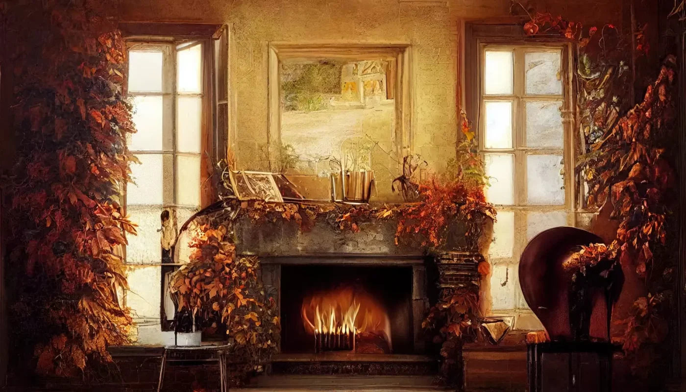 Autumn Fireplace 14’X8’ Ultracloth (168 X 96 Inch) Backdrop