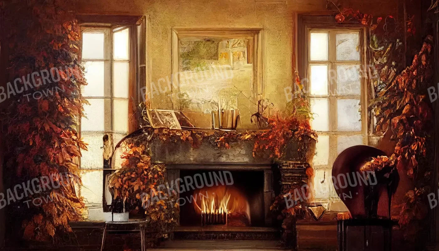 Autumn Fireplace 14’X8’ Ultracloth (168 X 96 Inch) Backdrop