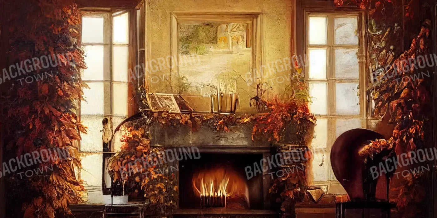 Autumn Fireplace 16’X8’ Ultracloth (192 X 96 Inch) Backdrop