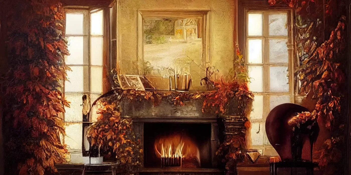 Autumn Fireplace 20’X10’ Ultracloth (240 X 120 Inch) Backdrop