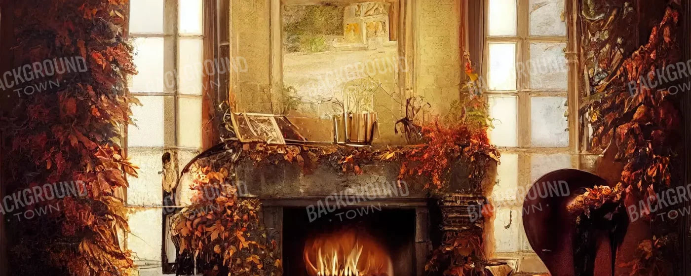 Autumn Fireplace 20’X8’ Ultracloth (240 X 96 Inch) Backdrop