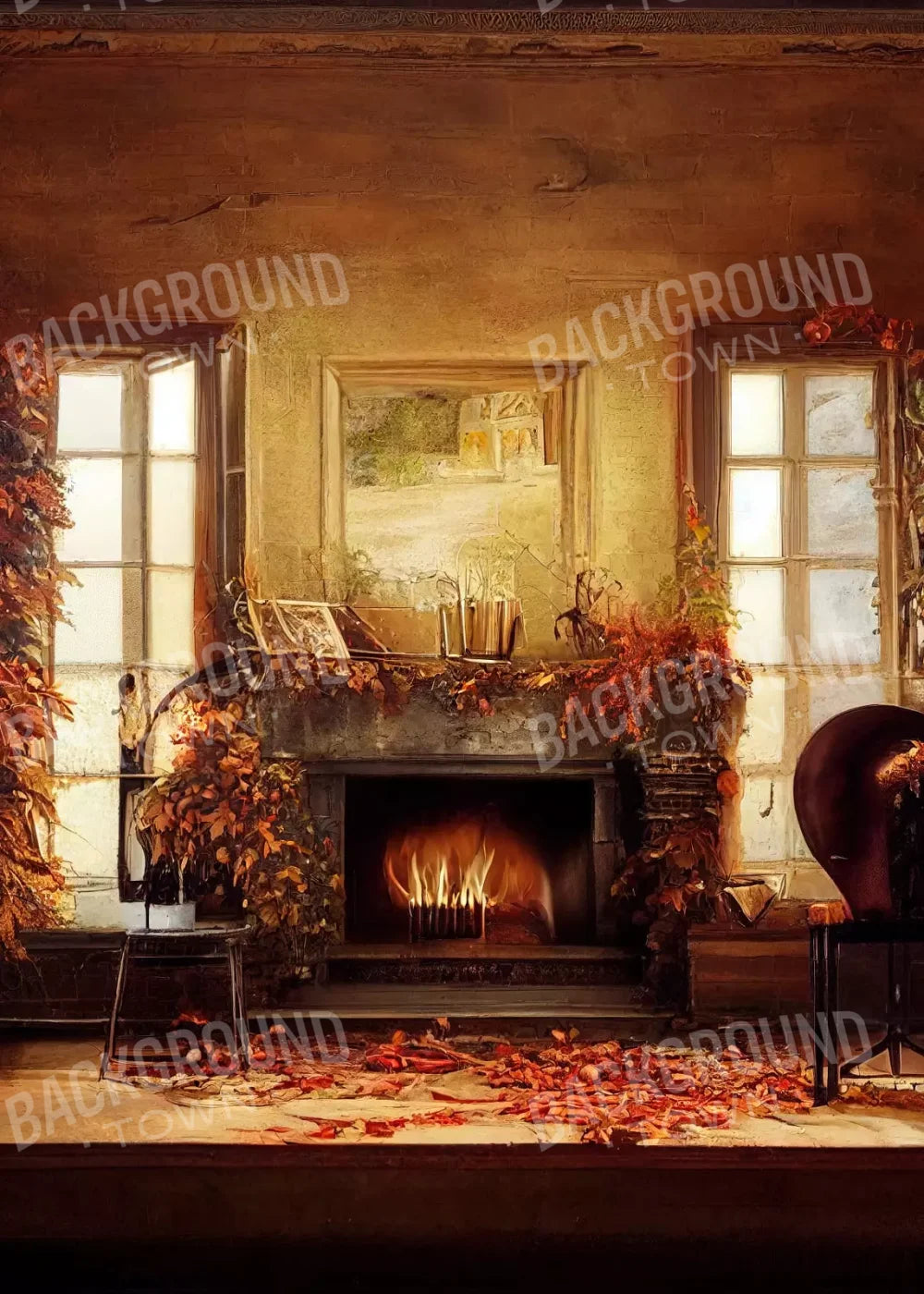 Autumn Fireplace 5’X7’ Ultracloth (60 X 84 Inch) Backdrop