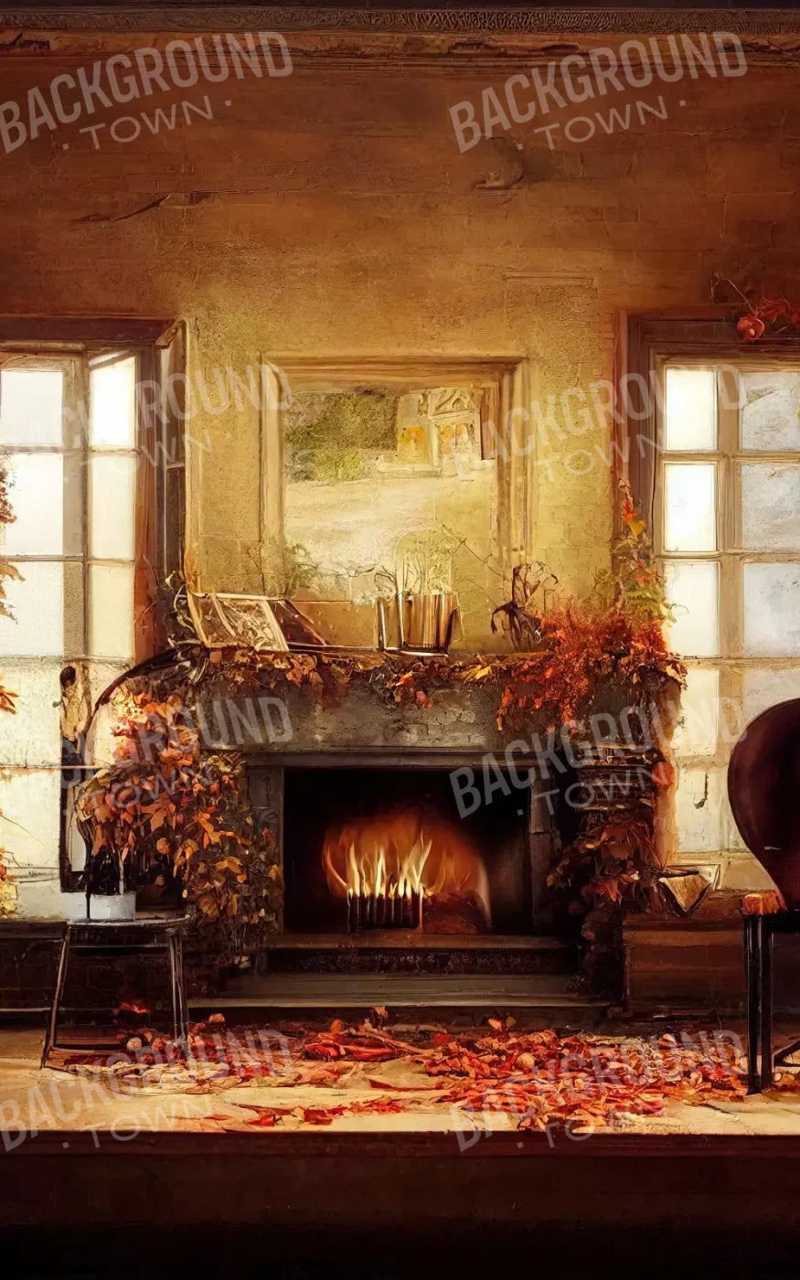 Autumn Fireplace 5’X8’ Ultracloth (60 X 96 Inch) Backdrop