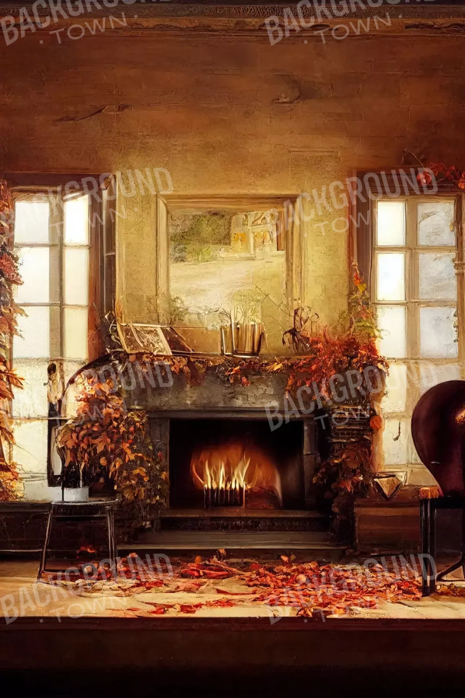 Autumn Fireplace 8’X12’ Ultracloth (96 X 144 Inch) Backdrop