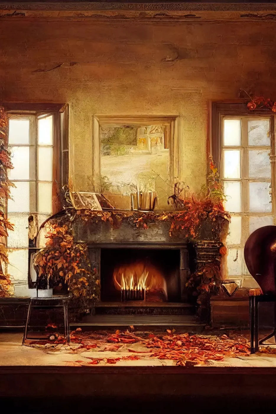 Autumn Fireplace 8’X12’ Ultracloth (96 X 144 Inch) Backdrop