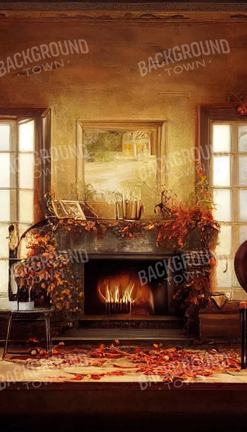 Autumn Fireplace 8’X14’ Ultracloth (96 X 168 Inch) Backdrop