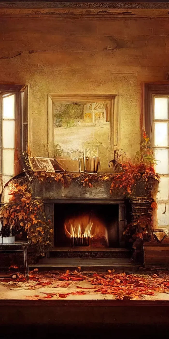 Autumn Fireplace 8’X16’ Ultracloth (96 X 192 Inch) Backdrop