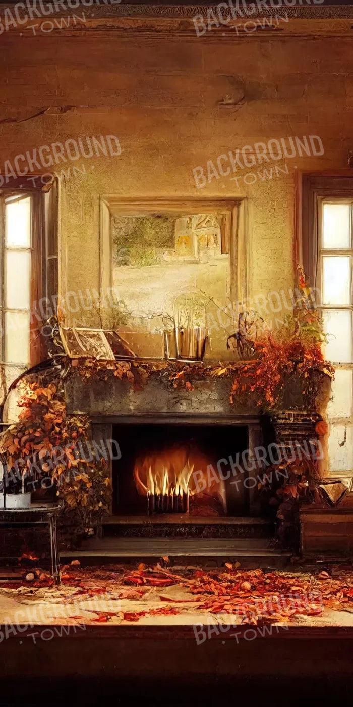 Autumn Fireplace 8’X16’ Ultracloth (96 X 192 Inch) Backdrop