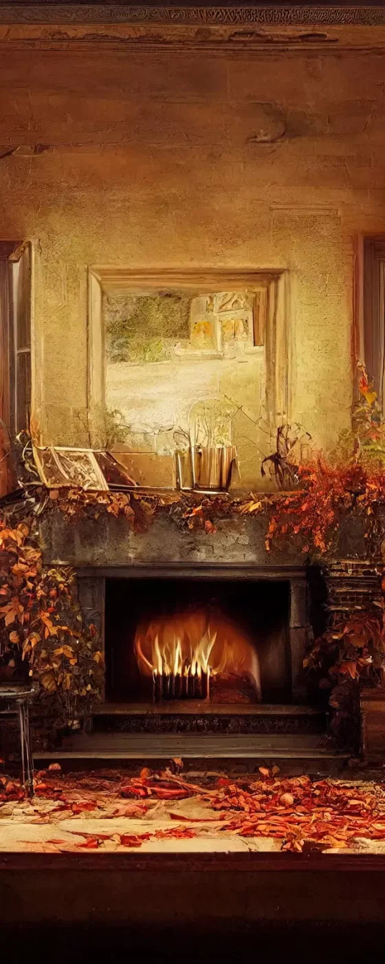 Autumn Fireplace 8’X20’ Ultracloth (96 X 240 Inch) Backdrop