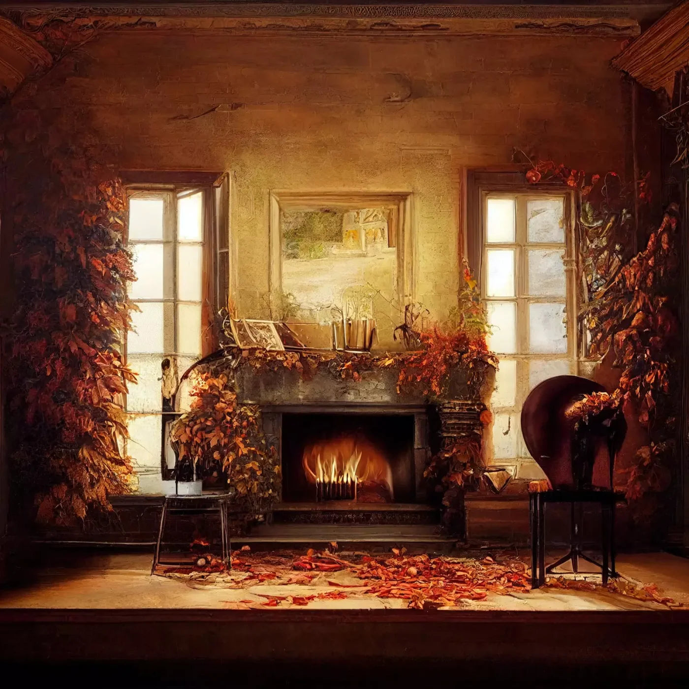 Autumn Fireplace 8’X8’ Fleece (96 X Inch) Backdrop