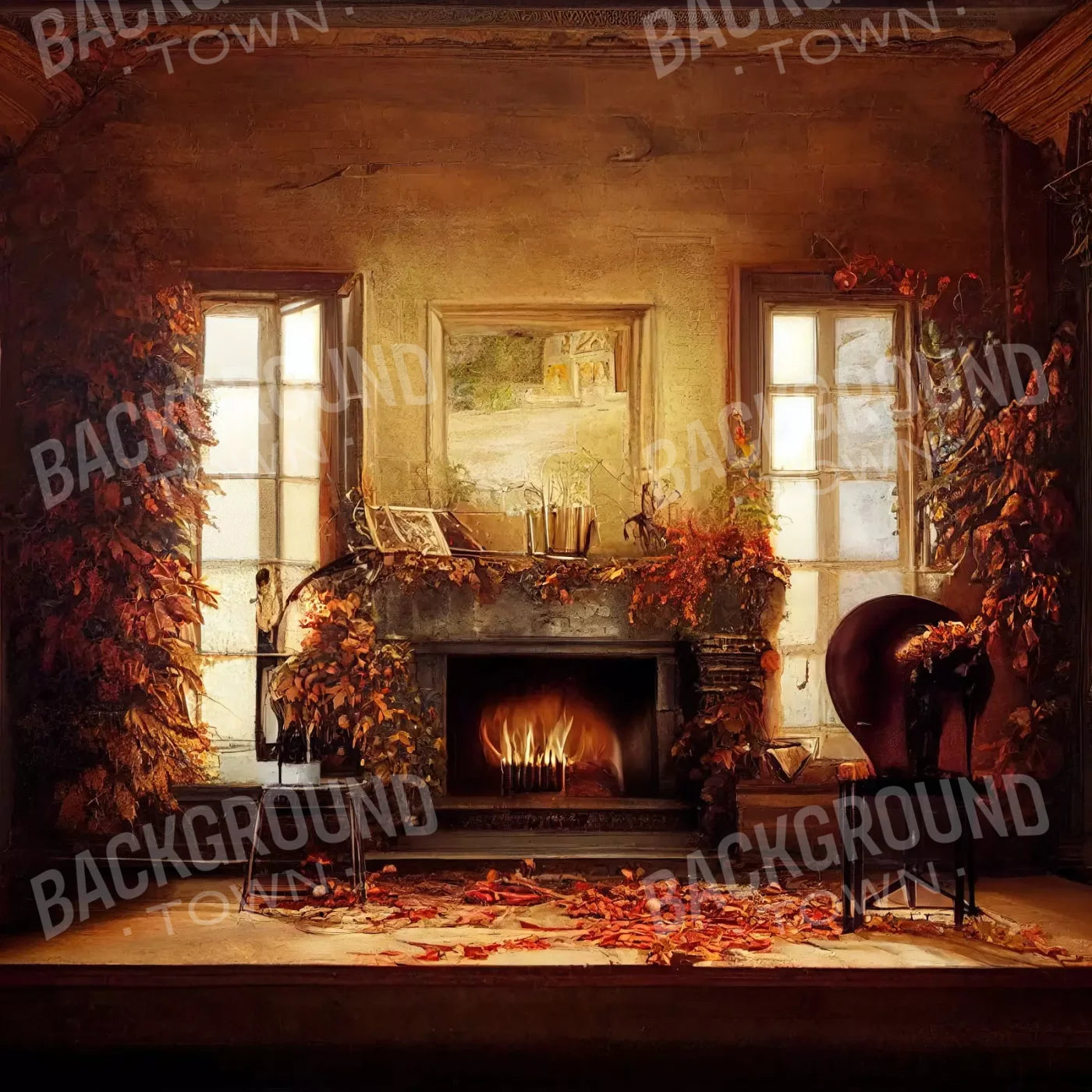 Autumn Fireplace 8’X8’ Fleece (96 X Inch) Backdrop