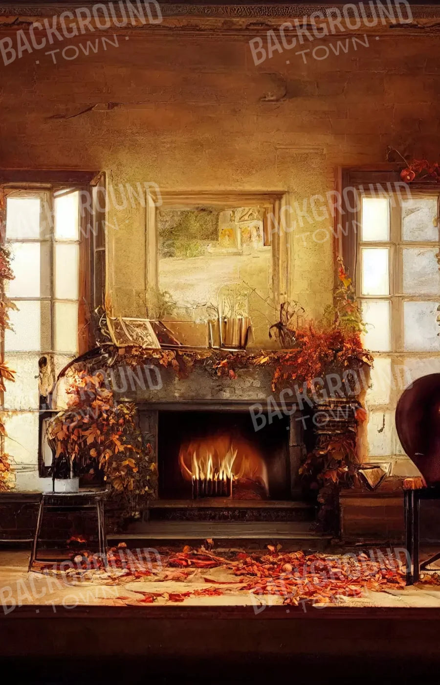 Autumn Fireplace 9’X14’ Ultracloth (108 X 168 Inch) Backdrop