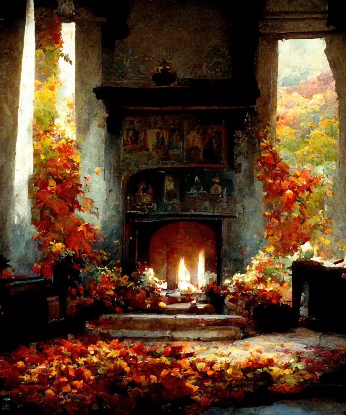 Autumn Fireplace Ii 10’X12’ Ultracloth (120 X 144 Inch) Backdrop