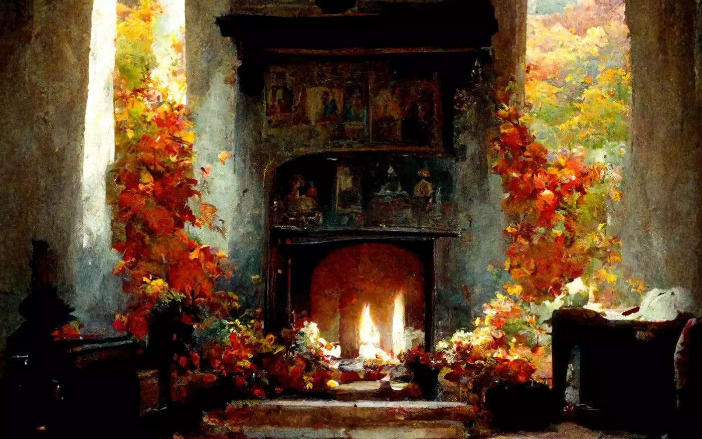 Autumn Fireplace Ii 8’X5’ Ultracloth (96 X 60 Inch) Backdrop