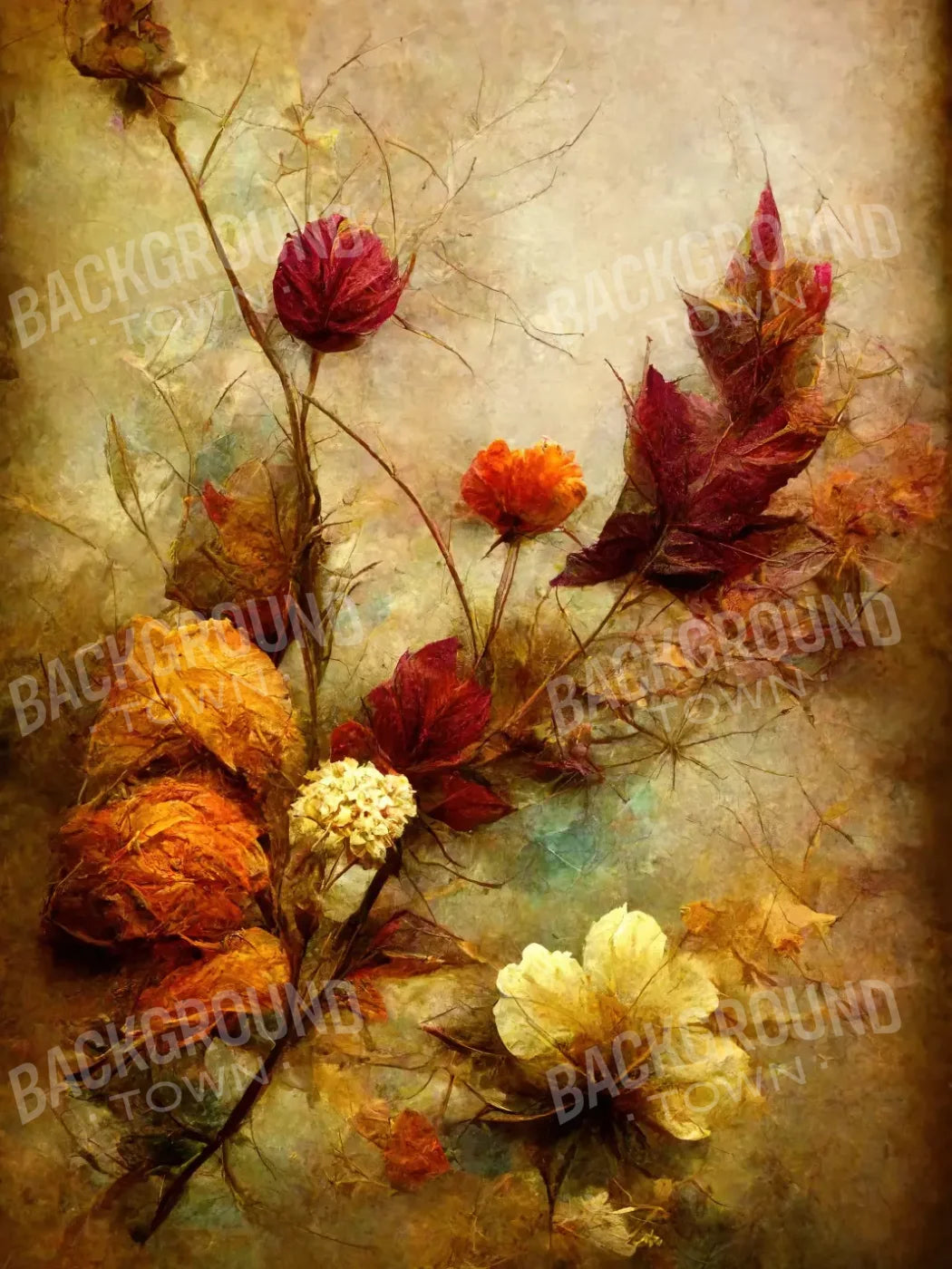 Autumn Flowers Ii 5’X6’8 Fleece (60 X 80 Inch) Backdrop