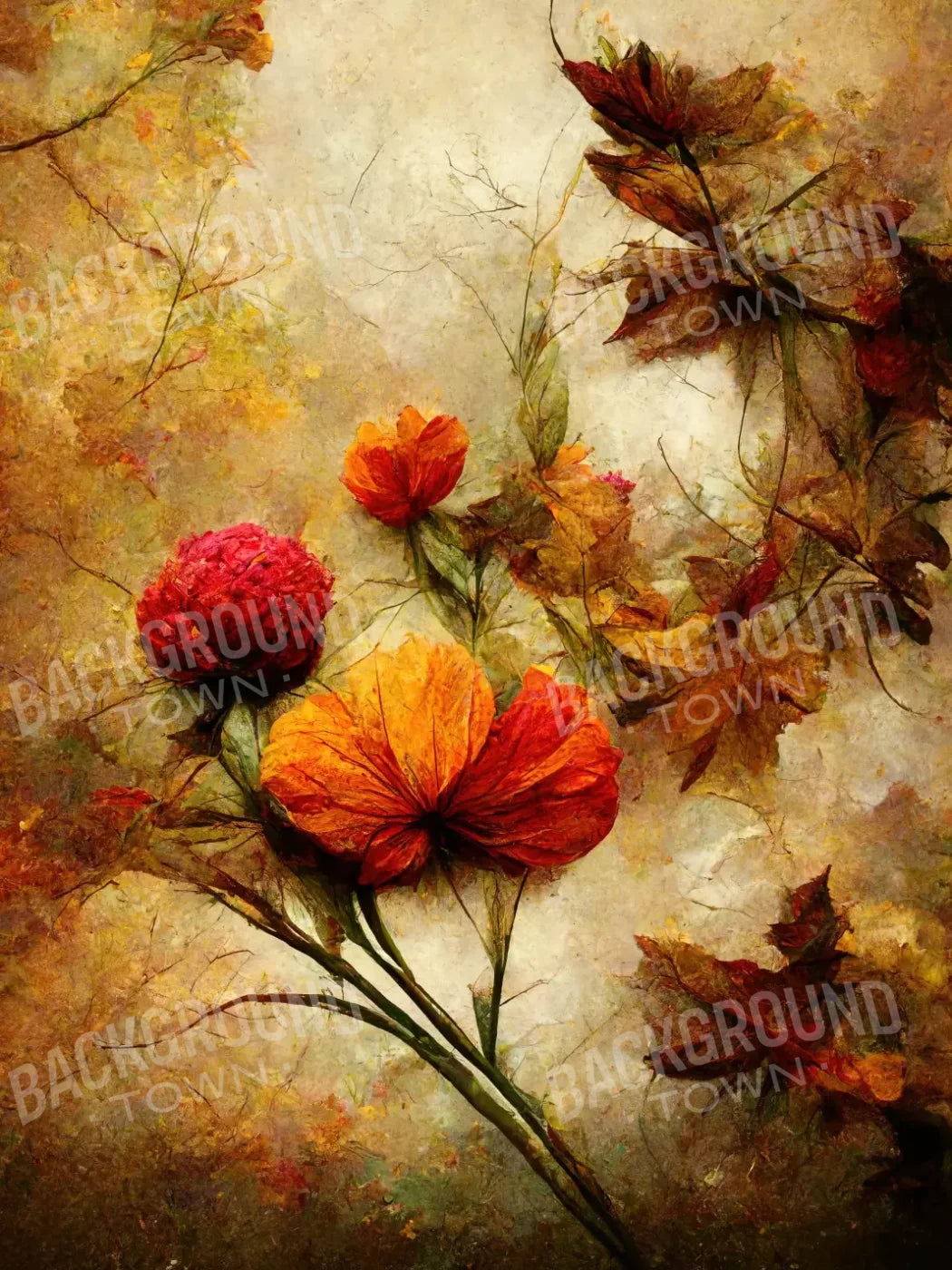 Autumn Flowers 5’X6’8 Fleece (60 X 80 Inch) Backdrop