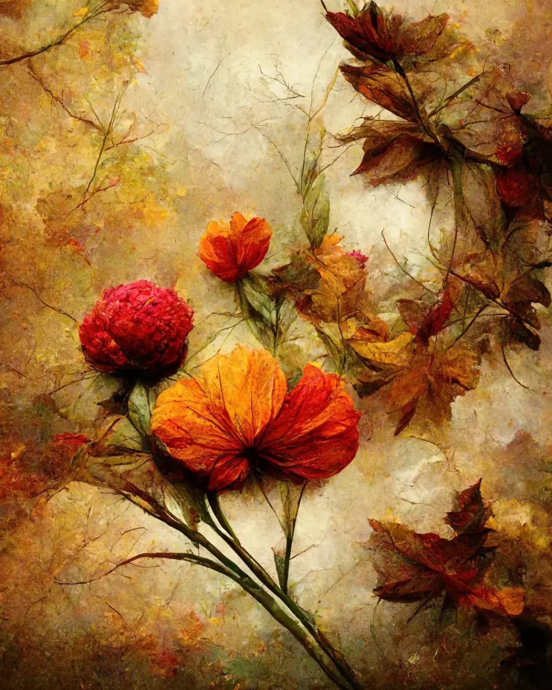 Autumn Flowers 8’X10’ Fleece (96 X 120 Inch) Backdrop