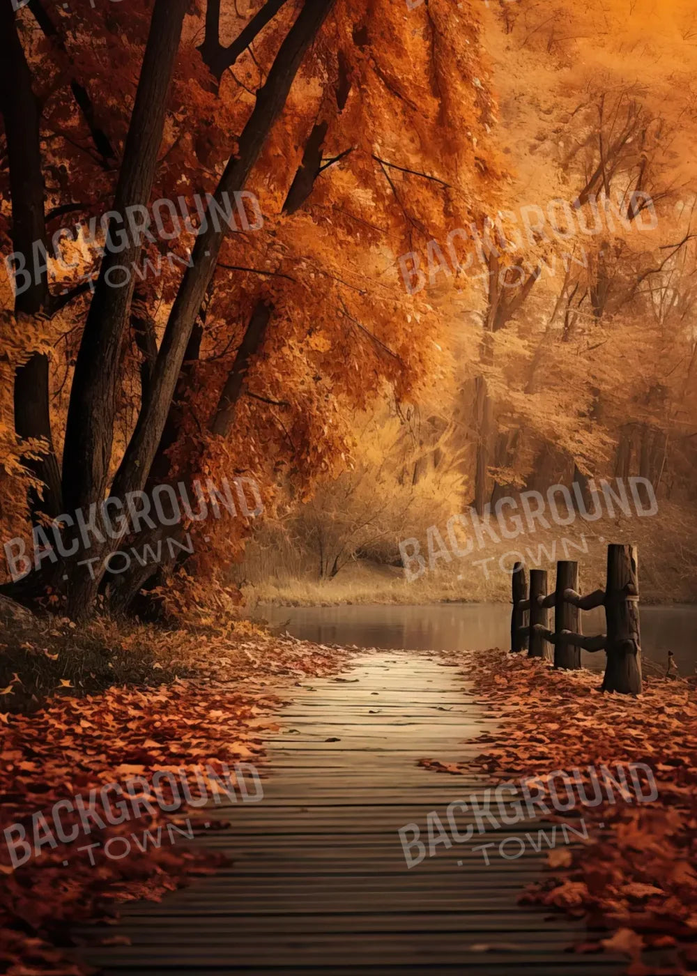 Autumn Lake Path 5’X7’ Ultracloth (60 X 84 Inch) Backdrop
